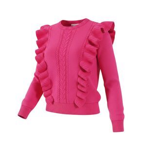 Fuchsia Pink Cable Knit Ruffle Shoulder Sweater Girls Size 8 Coquette